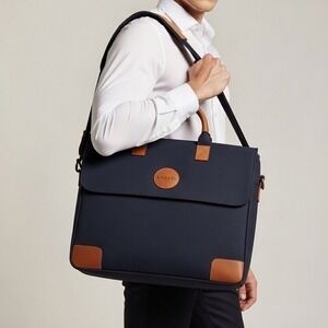 Lancel Paris Vintage Navy Blue Canvas Leather Trim‎ Garment Bag Travel Suitcase